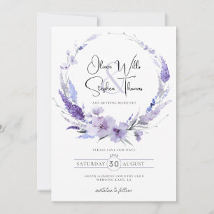 Invitación Lavender Lilac Purple Floral Boho Ahorra La Fecha