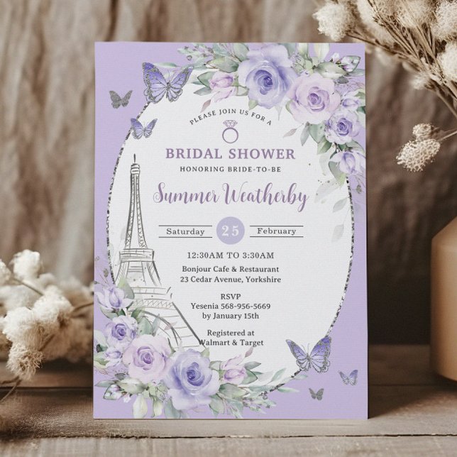 Invitación Lavender Lilac Purple Floral Paris Brillante (Subido por el creador)