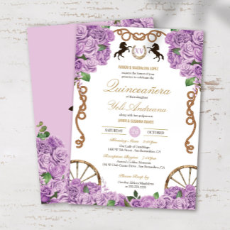 Invitación Lavender Lilac Rosas Charro Quinceanera Occidental