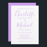 Invitación Lavender Lilac Signature Boda de guiones<br><div class="desc">Con nombres de estilo de firma,  esta elegante invitación a la boda se puede personalizar con su información en letras de moda. Diseñado por Thisisnotme©</div>