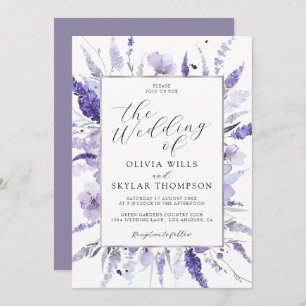 Invitación Lavender Lilac Silver Boda Botánico Floral