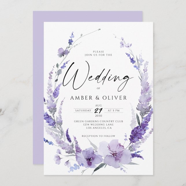 Invitación Lavender Lilac Violet Elegante Boda Moderno (Anverso / Reverso)
