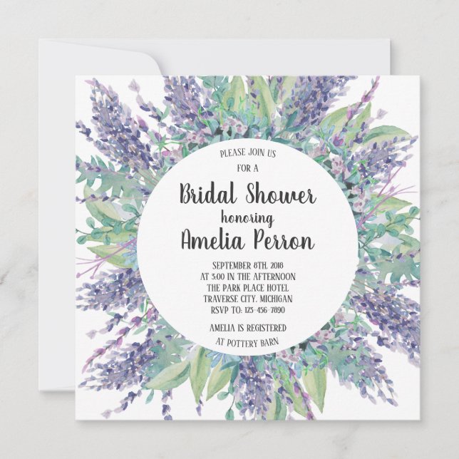 Invitación Lavender Love Floral Eucalyptus Bridal Shower (Anverso)