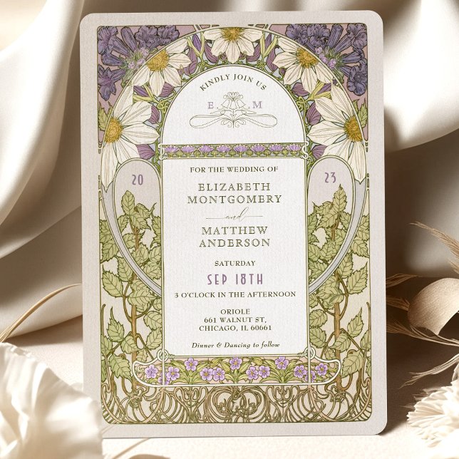Invitación Lavender Marguerite Daisy Boda Art Nouveau (Subido por el creador)