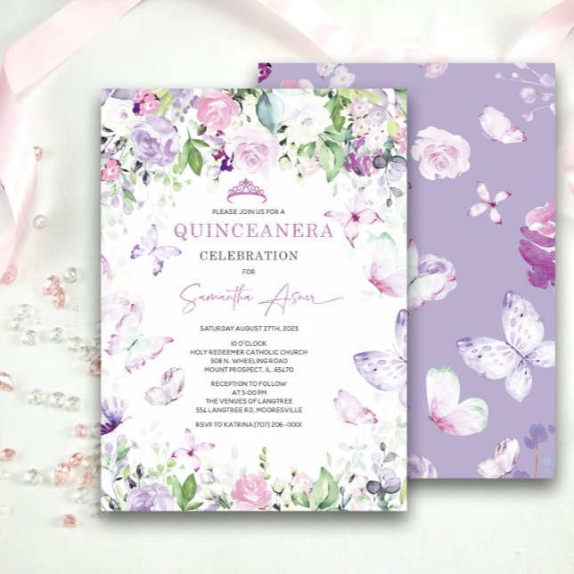 Invitación Lavender Mariposa Temática Quinceanera (Subido por el creador)