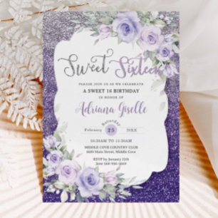 Invitación Lavender Mariposas Moradas Florales Dulces Diecisé