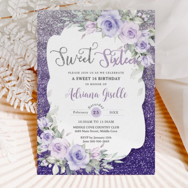 Invitación Lavender Mariposas Moradas Florales Dulces Diecisé (Subido por el creador)