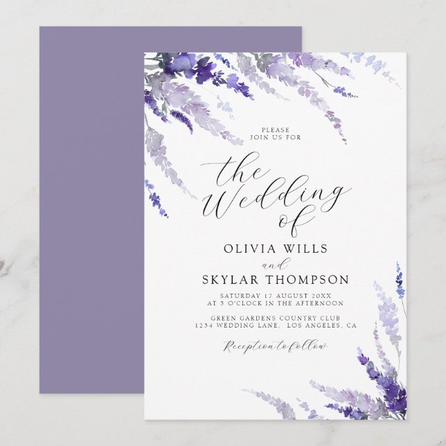 Invitación Lavender Mauve Dusty Purple Lilac Boda Floral (Anverso / Reverso)