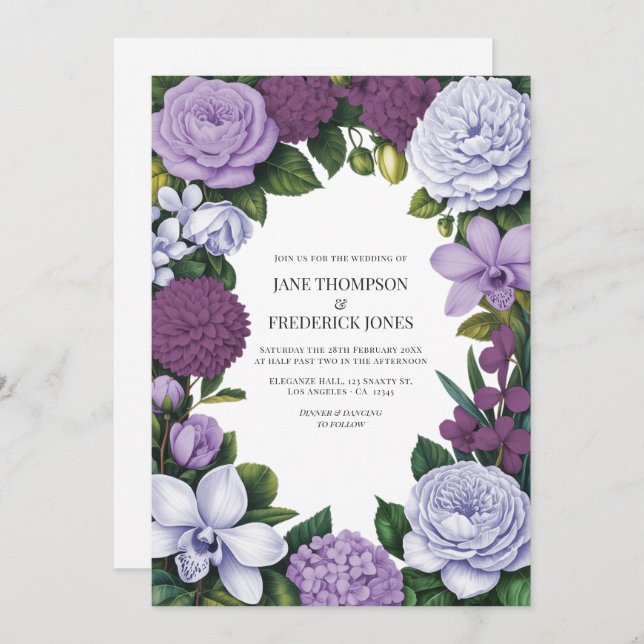 Invitación Lavender, Mauve & Plum Floral Wedding (Anverso / Reverso)