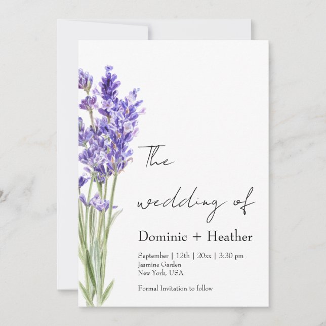 Invitación Lavender Minimalista elegancia Boda (Anverso)