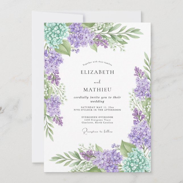 Invitación Lavender Mint Delicate Spring Wedding (Anverso)