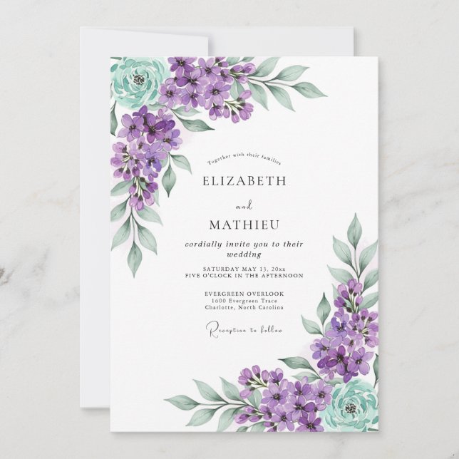 Invitación Lavender Mint Lovely Spring Wedding (Anverso)