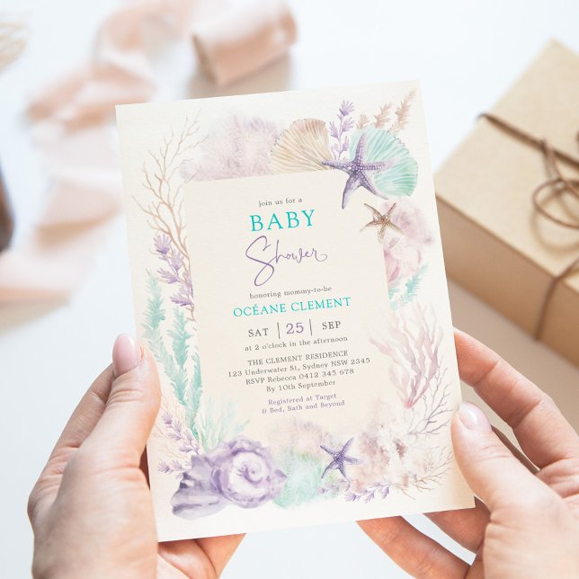 Invitación Lavender Mint Ocean Baby Shower Under Sea (Subido por el creador)