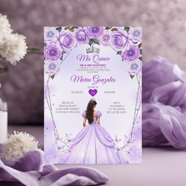 Invitación Lavender Mis Quince 15 Anos Crown Quinceañera (Subido por el creador)