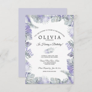 Invitación Lavender Mist Watercolor Hojas Tropicales Cumpleañ
