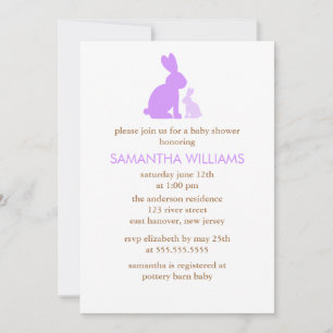 Invitación Lavender Mom and Baby Rabbit Baby Shower