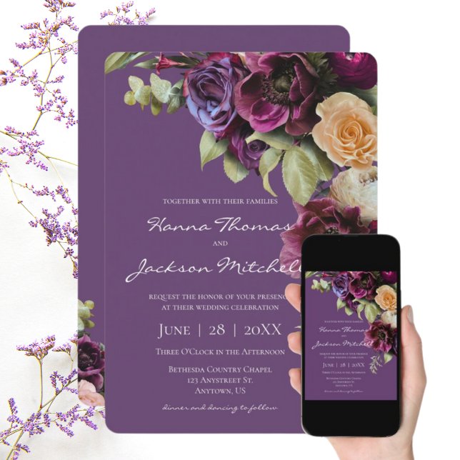 Invitación Lavender Moody Elegante Boda floral (Subido por el creador)