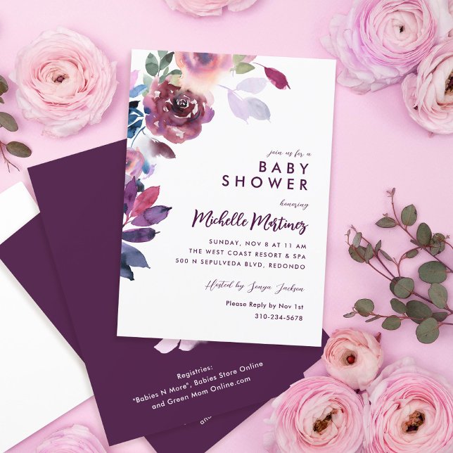 Invitación Lavender Morado Acuarela Floral Baby Shower Invi (Subido por el creador)