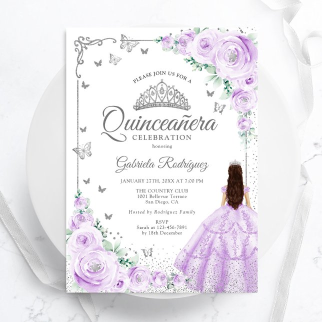Invitación Lavender Morado Acuarela Floral Quinceanera (Subido por el creador)
