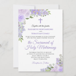 Invitación Lavender Morado Floral Moderno Boda Católico