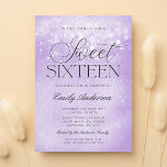 Invitación Lavender Morado Sparkle Sweet 16<br><div class="desc">Esta moderna invitación a lavanda dulce 16 tiene un fondo de luces brillantes de moda y un elegante tipo de letra de guión. Una invitación glamorosa que puede editar usted mismo utilizando las herramientas de plantilla en línea.</div>