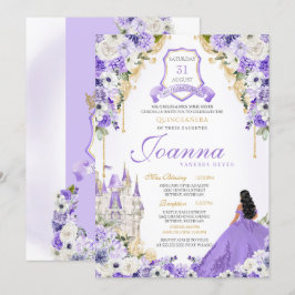 Invitación Lavender Morado y Oro Princesa Real Quinceanera