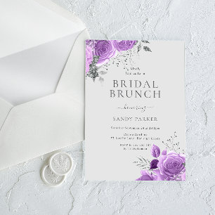 Invitación Lavender Morado y Plata Bridal Shower Brunch