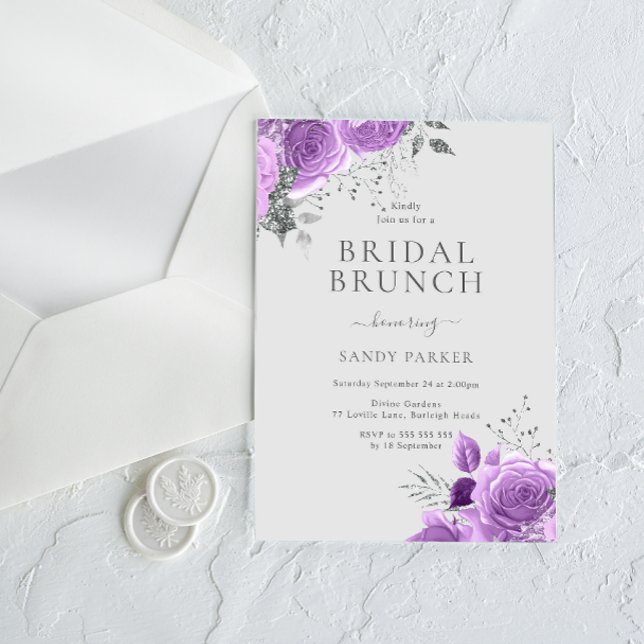 Invitación Lavender Morado y Plata Bridal Shower Brunch (Subido por el creador)