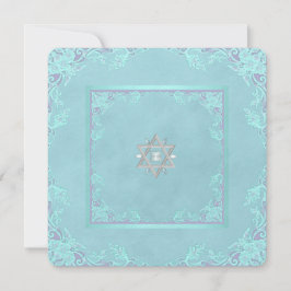 Invitación Lavender Morado y Verde azulado Blue Bat Mitzvah