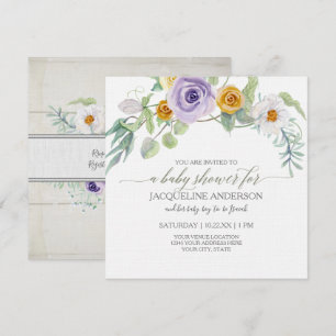 Invitación Lavender n Amber Rosa Floral Wood Baby Shower Chic