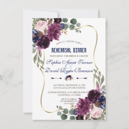 Invitación Lavender Naval Dorado Floral Bloom Ensayo Cena