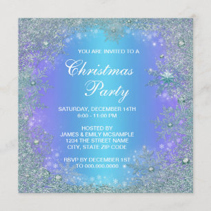 Invitación Lavender Navidades de copos de nieve azul Verde az