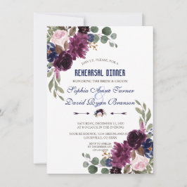 Invitación Lavender Navy Blue Floral Bloom Ensayo Cena