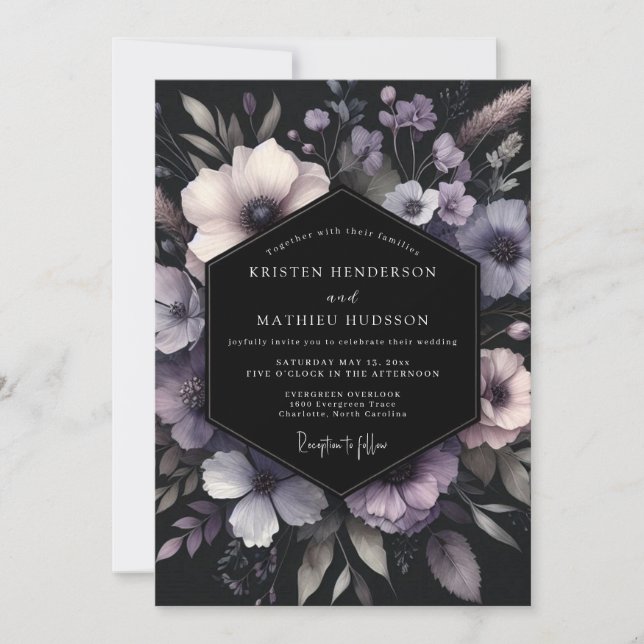 Invitación Lavender Noir Bloom Wedding (Anverso)