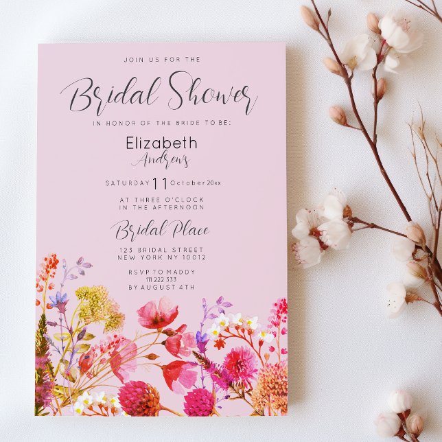 Invitación Lavender Orange Pink Yellow Floral Bridal Shower (Lavender Orange Pink Yellow Floral Bridal Shower)