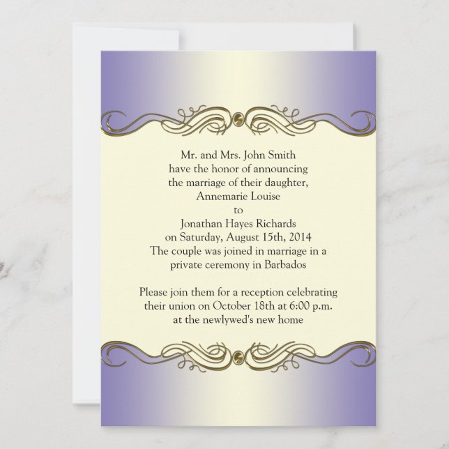 Invitación Lavender Ornate Morado Oro Desplazarse Post Boda I (Anverso)