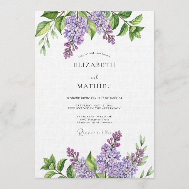 Invitación Lavender Painterly Botanical Wedding (Anverso)