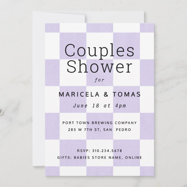 Invitación Lavender Pastel Checkered Bridal Shower (Anverso)