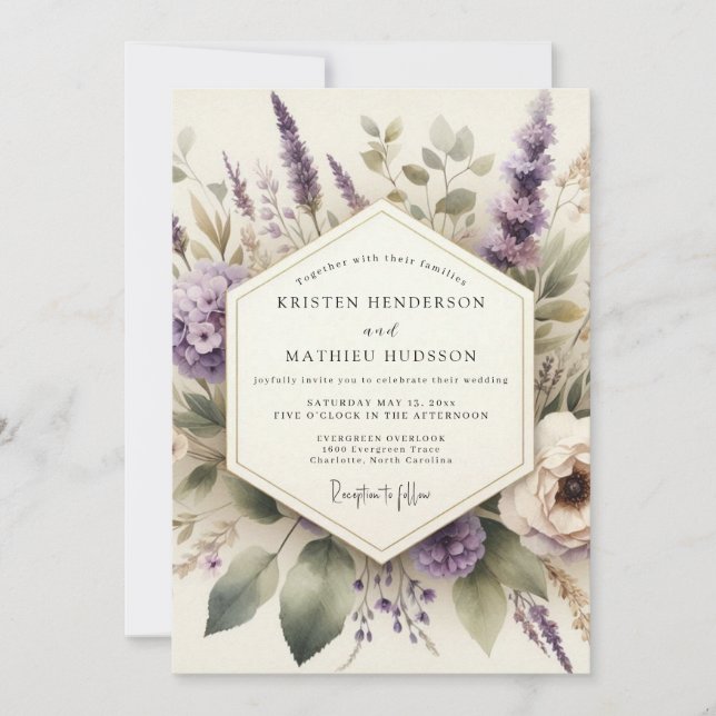 Invitación Lavender Pastoral Bloom Wedding (Anverso)