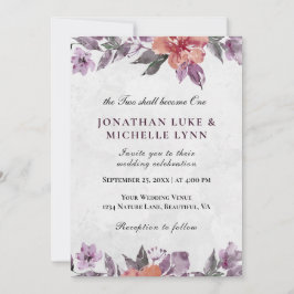 Invitación Lavender Peach Floral acuarela Boda cristiana