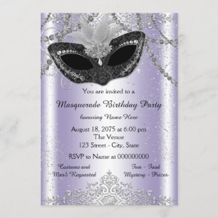 Invitación Lavender Pearl Purpurina Fiesta de Mascarada Púrpu