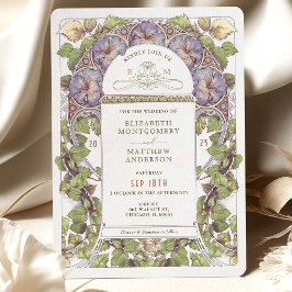 Invitación Lavender Petunia Boda Vintage Art Nouveau Mucha