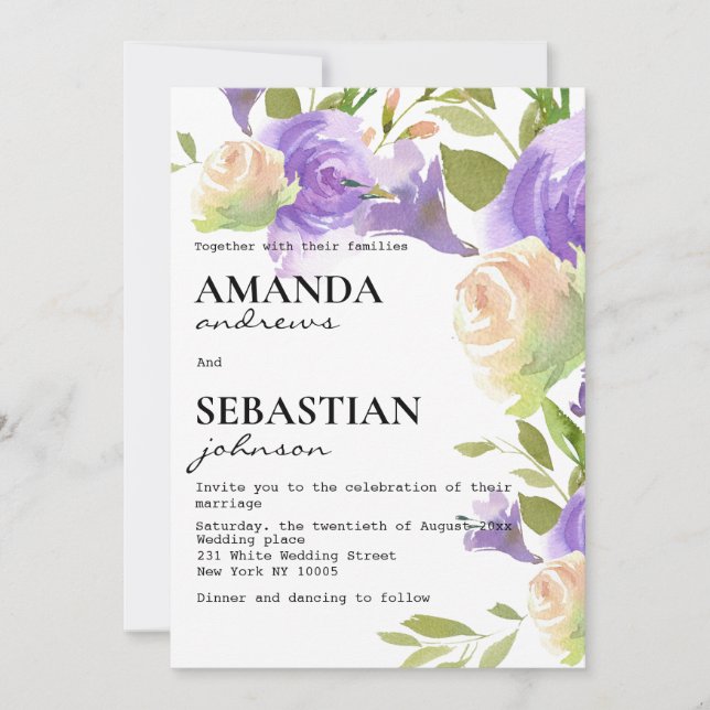 Invitación Lavender pink mint green floral botanical wedding  (Anverso)