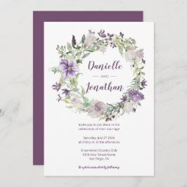 Invitación Lavender Plum Purple Cream Floral Wreath Boda |