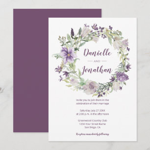 Invitación Lavender Plum Purple Cream Floral Wreath Boda  