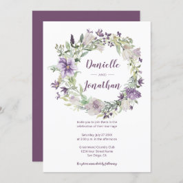 Invitación Lavender Plum Purple Cream Floral Wreath Boda |