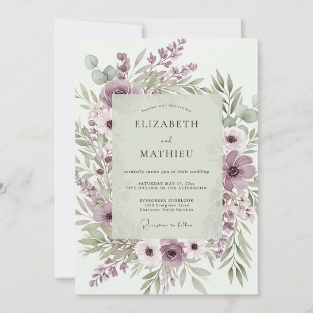 Invitación Lavender Poetic Botanical Wedding (Anverso)