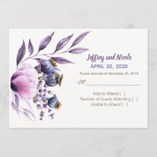 Invitación Lavender Poppy Watercolor Wedding RSVP