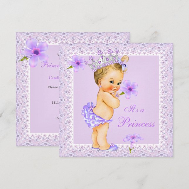 Invitación Lavender Princess Baby Shower Blonde Baby Shower (Anverso / Reverso)