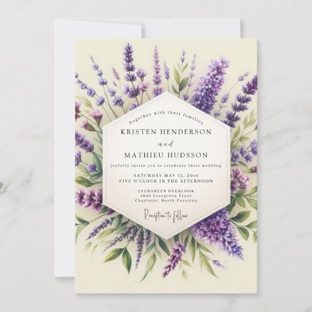 Invitación Lavender Provençal Flora Wedding (Anverso)